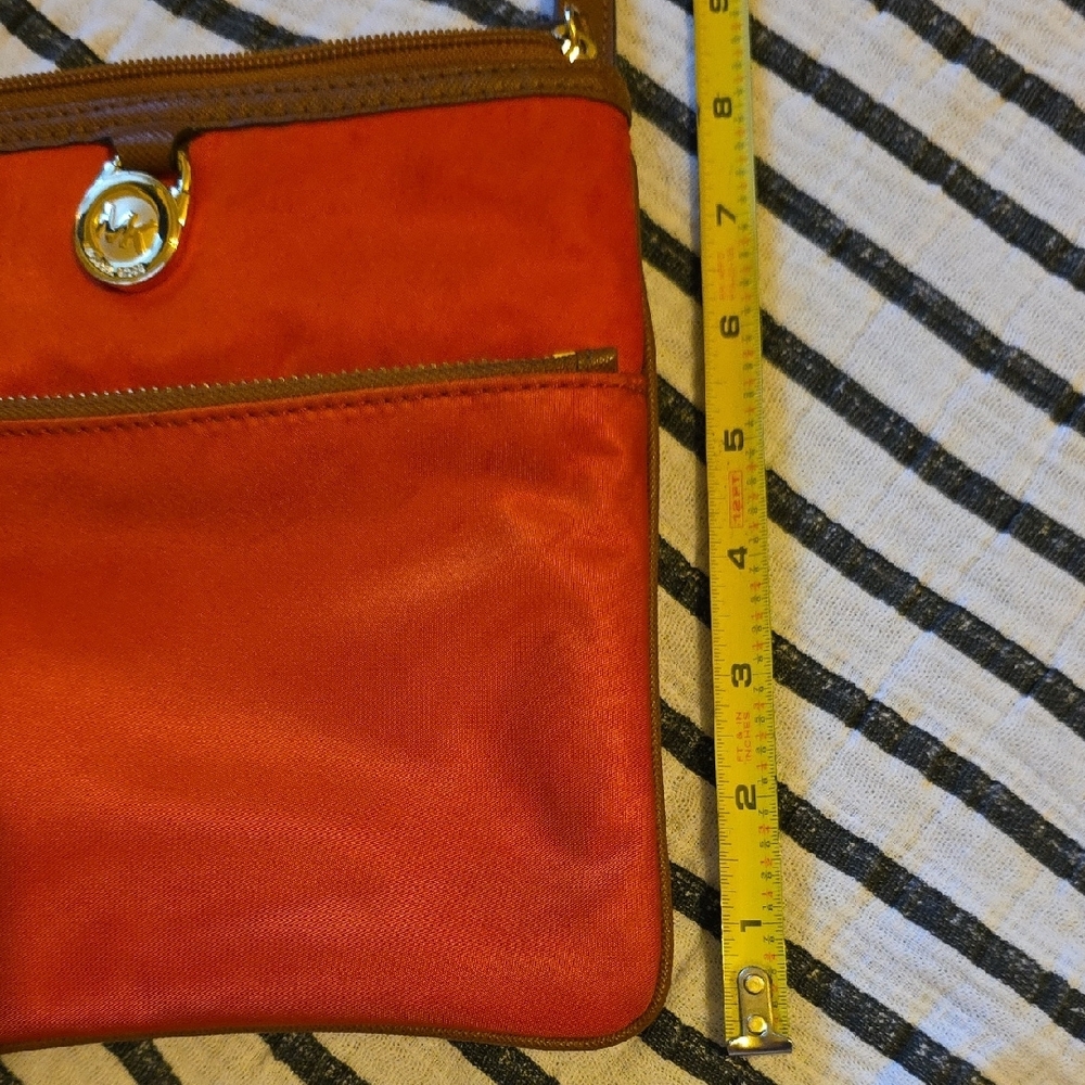 Michael Kors Long Strap Cross Body Red-Orange with Gold Accents Nylon - Picture 9 of 9